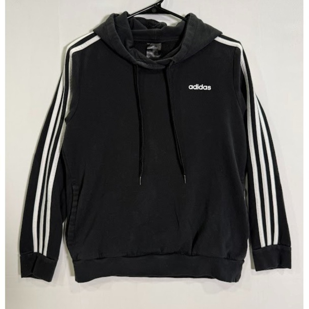 Adidas Womens Essentials 3-Stripes Pullover Hoodie Black White Size M